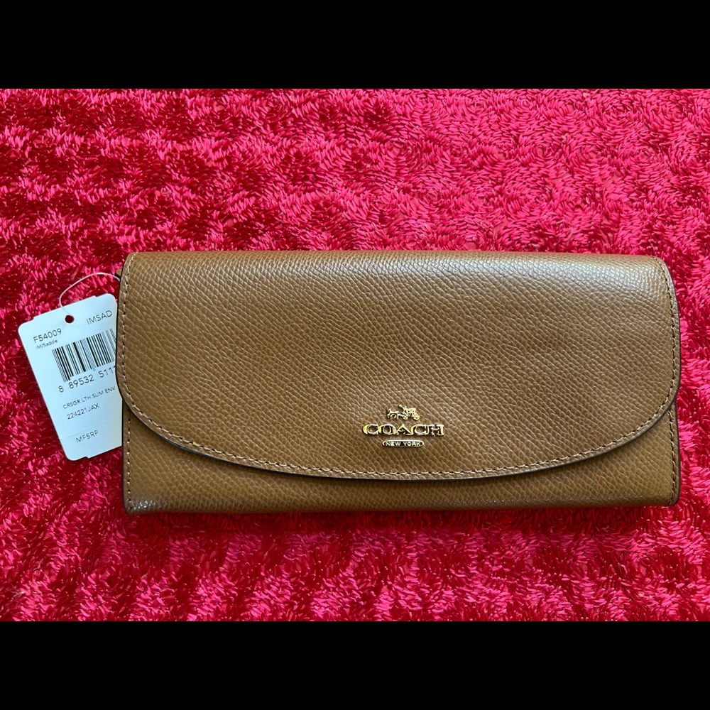 COACH Saffiano Leather Accordion Wallet Zip around Brown